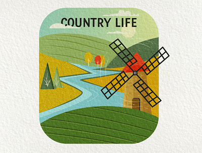 Country Life | Retro Badge Design with Textures adventure badge camping creative design emblem farm illustration landscape logo retro vector village vintage windmill