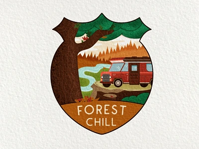 Forest Chill | Badge Design with Textures adventure badge camp badge camping chill creative market design editable logo emblem forest illustration jeksongraphics label logo motorhome rv trailer vector vintage