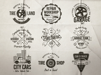 Car Service Badges auto branding car car badges classic emblem logo old retro typography vector vintage