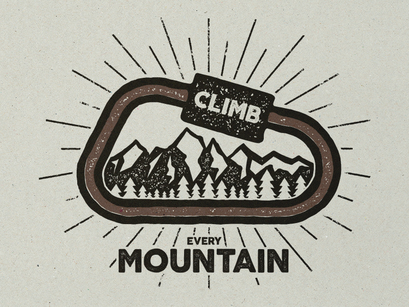 Climb Every Mountain badge camping climbing mountain wilderness backpack label monochrome outdoors retro logo adventure