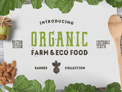 Organic & Farm Food Badges badge branding collection creative market eco food farming label logo organic vector vegetarian vintage
