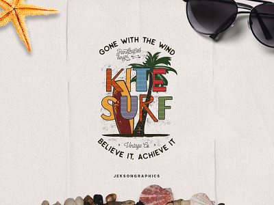 Kite Surfing Label Design adventure badge extreme inspirational kite surfing letterpress effect logo retro summer t shirt travel vintage