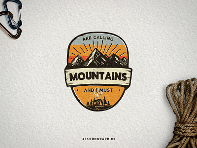 Mountains Calling Badge apparel badge camping icon illustration logo mountain patch shirt tent vector vintage