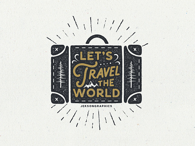Let's Travel The World Artwork badge bag camping hiking patch retro shape silhouette travel travel the world typography vintage