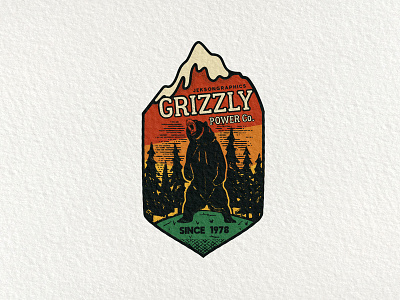 Grizzly Power | Retro Camping Badge | 3/12 adventure badge bear camping emblem grizzly hiking logo mountain patch retro retro design travel vector vintage wanderlust