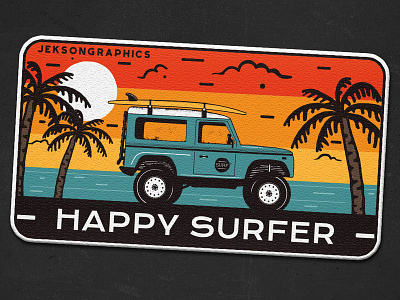 🏄‍♂️ 4/12 | Happy Surfer Patch | "Retro Camp Badges" series 🌄 adventure badge camping illustration logo patch retro retro design surf surf board surf car travel vector vintage wanderlust