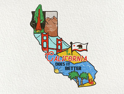 2/50 California US State Sticker adventure badge california camping emblem golden gate mountain patch retro sequoia park sticker surfing usa vector vintage
