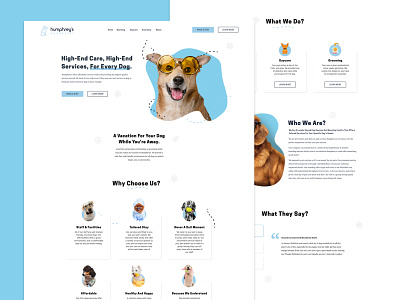 Humphrey's Website Concept blue boarding brand branding daycare design dog grooming homepage pet resort ui ux web webflow website