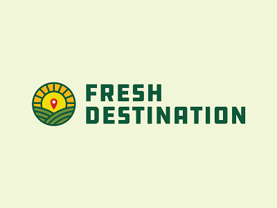 Fresh Destination, take 2 badge branding design farm food fresh graphic design grocery icon illustration lock up logo sun type typography vector