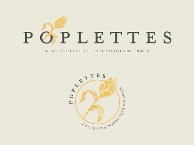 Poplettes Popped Sorghum botanical branding clean illustration logo popcorn typography