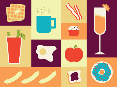 Brunchtime apple bacon bloody mary breakfast brunch coffee donut flat icons illustration mimosa vector