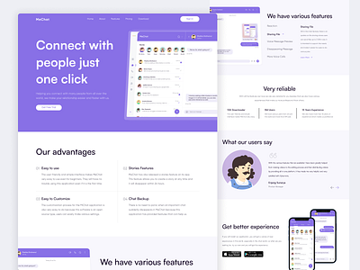 MeChat | Chat Landing Page Product Intruduction app chats chatting chatting dashboard chatwebsite clean design illustration mobileapp ui uiux uiuxdesign ux