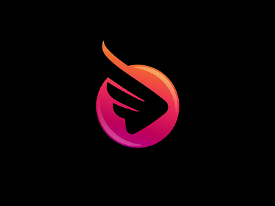 Wings with play button 7gone bird button den fly icon logo logomark media motion negative space play triangle wings