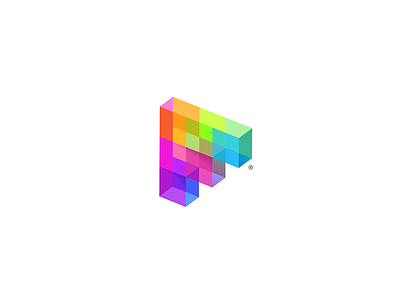 3D pixelated letter F 3d 7gone colorful development game gaming glass logo pixels plastic playful rainbow software