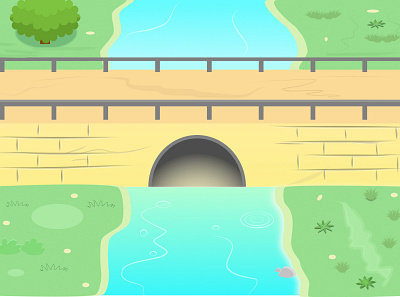 Bridge across river flat illustraion background colorful illustration natural
