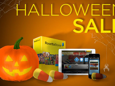 Rosetta Stone | Halloween Sale (Pumpkin) advertising candycorn design halloweeen holiday illlustration language learning promotional pumpkin rosettastone