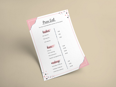 An example of a price list for a beauty salon