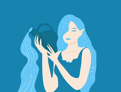 Aquarius zodiac sign adobe illustrator aquarius astrology blue character design graphic design hair illustration sign vector water woman zodiac