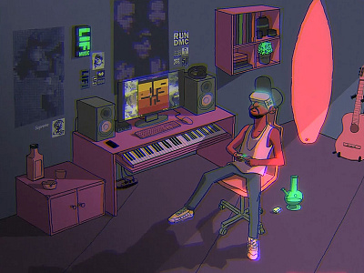 Music Single Animation bong game home keyboard music room studio