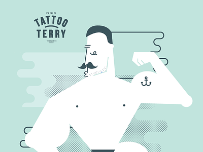 Tattoo Terry anchor editorial illustration lucas jubb moustache muscle screen print shape strong man tattoo vector