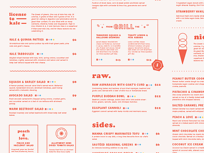 Vegtarian Restaurant Menu Full branding ice cream identity logo menu pattern restaurant stickers typography vegan vegetarian