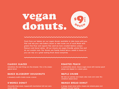 Vegan Donuts Menu branding donut identity logo pattern restaurant stickers typography vegan vegetarian