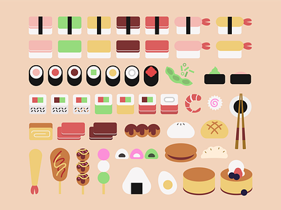 Japanese Food 🍥 bento dango dorayaki ebi furai food icon illustration illustrator japanese maki mochi noodle onigiri ramen restaurant shrimp sushi svg takoyaki vector