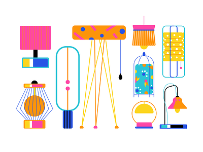 Lamps and shades composition iconography illustration