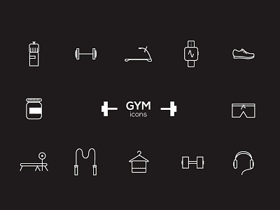 Gym time app bottle gym headphones health icon iconography illustration shoes symbol watch web