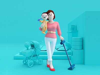 People/mother， 66 credit days. 3d c4d the character image