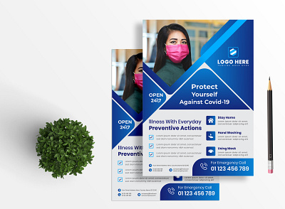 Informative Coronavirus Flyer Doctor Dearing Protection Mask branding business flyer design flyer template medical flyer promotion