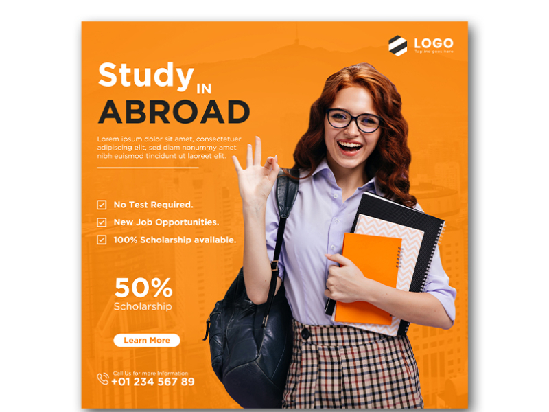 Study Abroad Social Media Post or Education Banner Square Flyer by