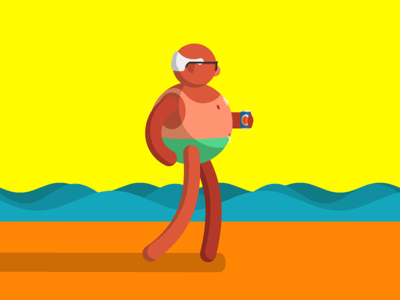 Sexy on the Beach animation animation 2d beach beverage man motion motion design motion graphic ocean old man sea soda walk cycle walking cycle