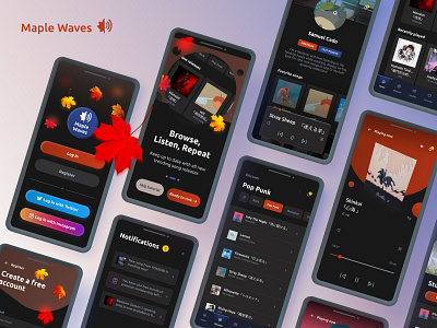 Maple Waves Cover Screens (Music App) 3d app art branding clean design graphic design illustration music ui