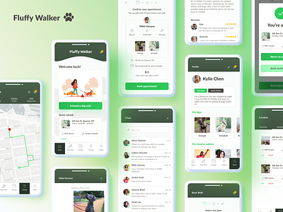 Fluffy Walker Cover Screens (Dog Walking App) app clean figma illustration mockup splash ui ux