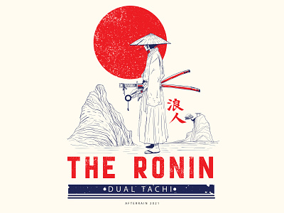 RONIN DUAL TACHI design flat hand drawn illustration japan japanese art logo minimal red retro vintage