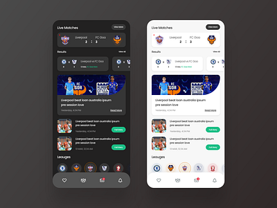 Sports App Dark & Light Mode adobe xd branding design football mockup score sports ui