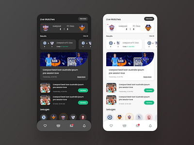 Sports App Dark & Light Mode