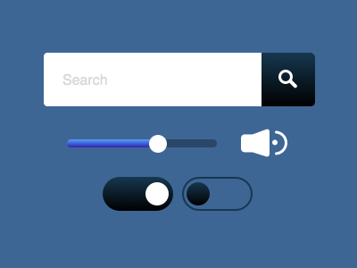 Blue UI Kit search bar switch buttons user interface design volumn