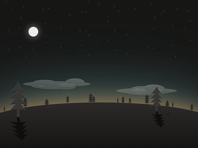 Sundown landscape moon night stars trees