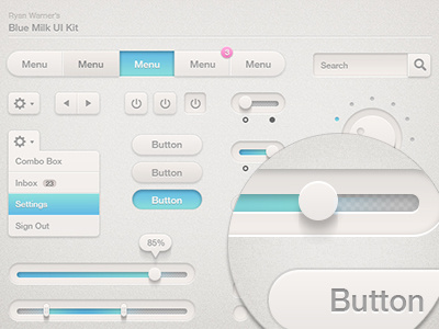 Blue Milk UI Kit (Updated) blue button checkbox dial interface menu milk radio button search settings slider switch tags ui kit