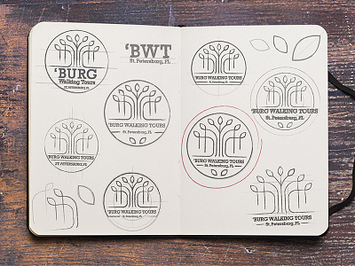 'Burg Walking Tours Logo Concepts badge branding concept geometric icon identity local logo organic patch sketch tree