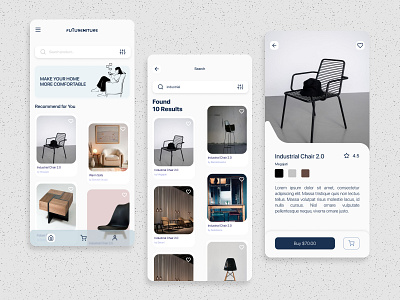 Futureniture - Ecommerce furniture Mobile App cleandesign ecommerce figmadesign furniture minimalistic portofolio ui userinterface ux