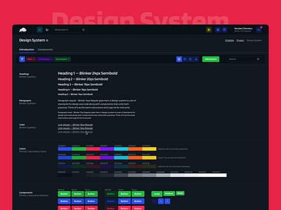 bizon360 design system dark buttons color palette color scheme colors component library components dark theme dark ui design system designsystem filters header heading icons link paragraph style guide styleguide tabs