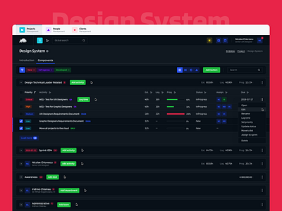 bizon360 design system dark activities buttons collapse component library components dark theme dark ui dashboard design system designsystem filters header icons list settings sprint style guide styleguide tabs tasks
