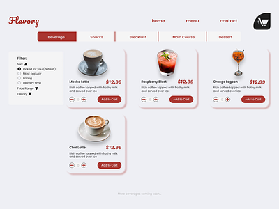 MenuPage - Flavory app branding design food food app typography ui ux web website