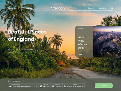 Vacation Trip Advisor - Home Page - Desktop design glass effect travel travel app travel app design typography ui ux web website