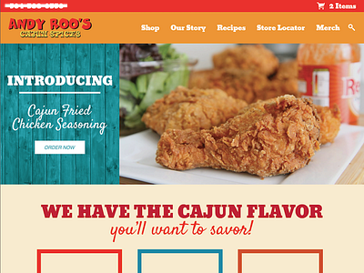 Andy Roo New Web Comp andy roo cajun cajun spices chicken design food home page louisiana seasoning spices web website design