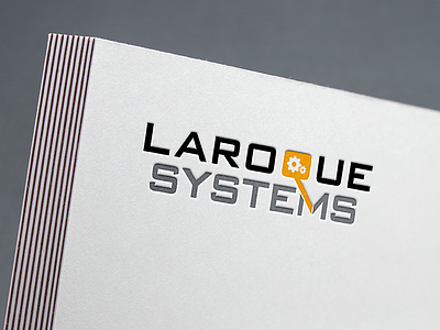 Laroque Systems Logo broken detail dezinsinteractive gears logo orange q software