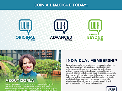 DORLA Web WIP blue circles dezinsinteractive dialogue green membership series speech web design website